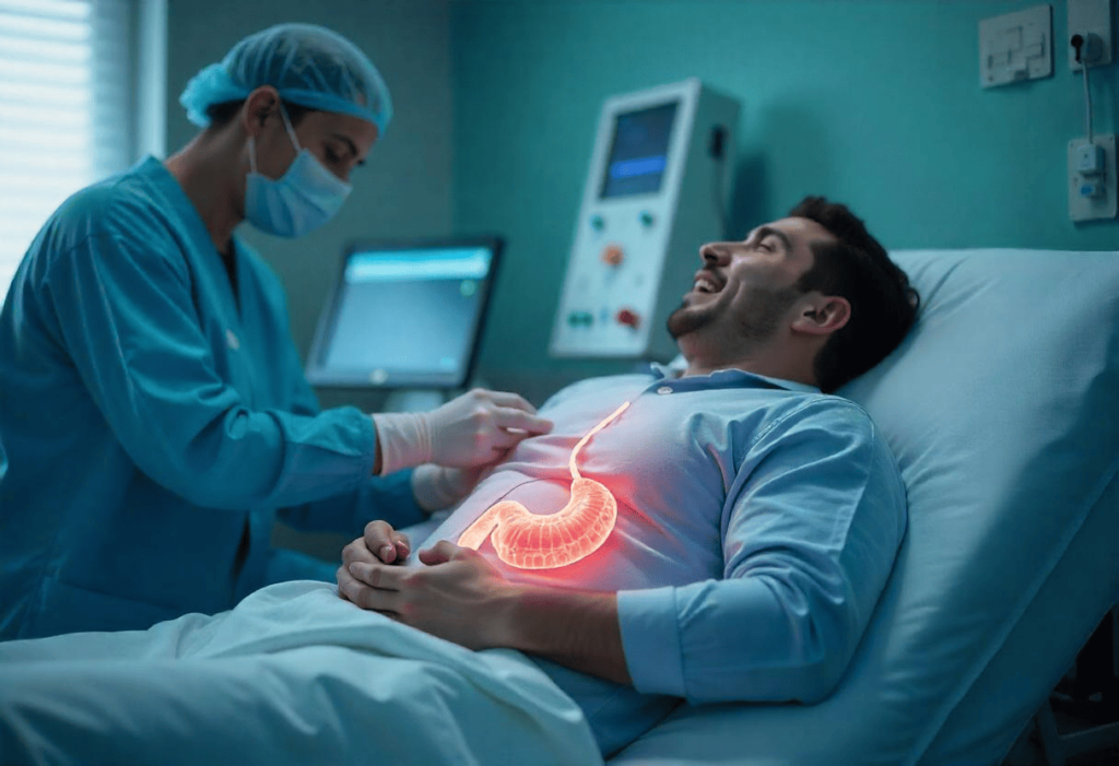 Imagem paciente em hospital com dor intestinal